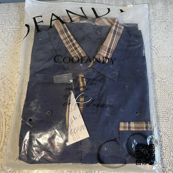 Coofandy Men's Navy Blue Shirt with Plaid Accents Sz L - Picture 7 of 9